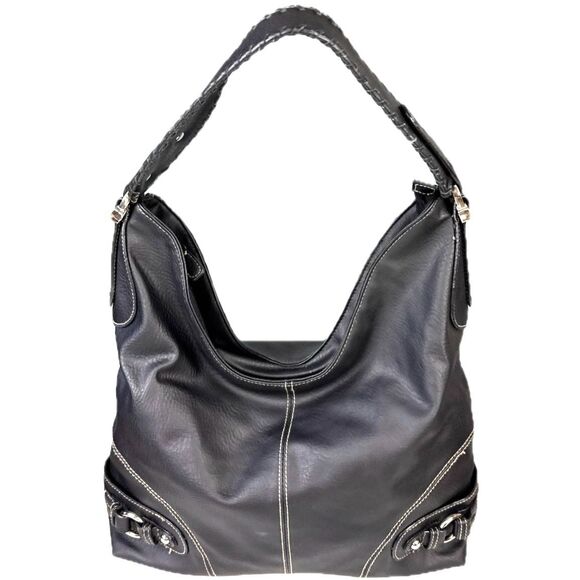 Oversized Black Faux Leather Shoulder Bag Large Tote Purse 19x14 Hobo Slouchy - Picture 1 of 5